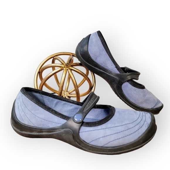 CROCS Mary Janes Blue Nubuck Leather Wrapped Shoes Flats Comfy Size 6 - Picture 17 of 17